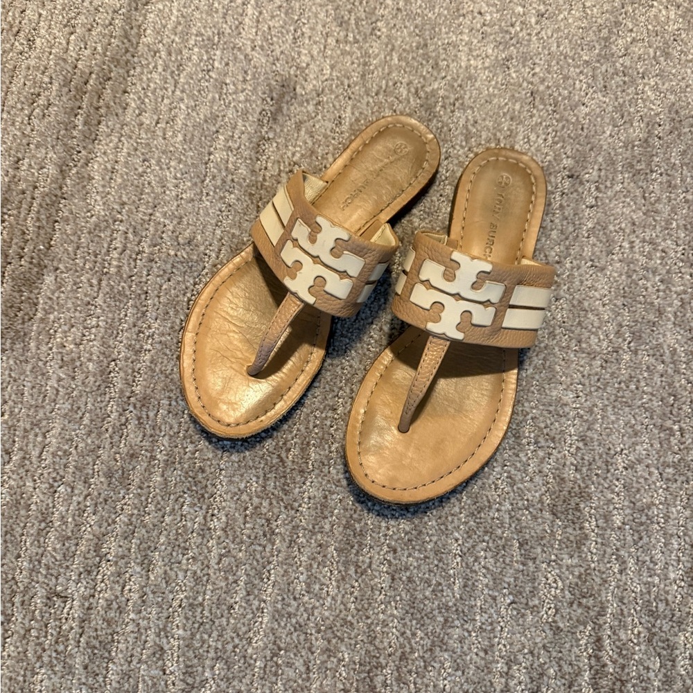 Tory Burch Tan and White Sandals